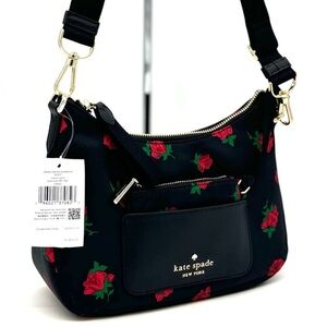 Kate Spade Chelsea Rose Toss Crossbody Bag & Coin Purse Black Multi Rose